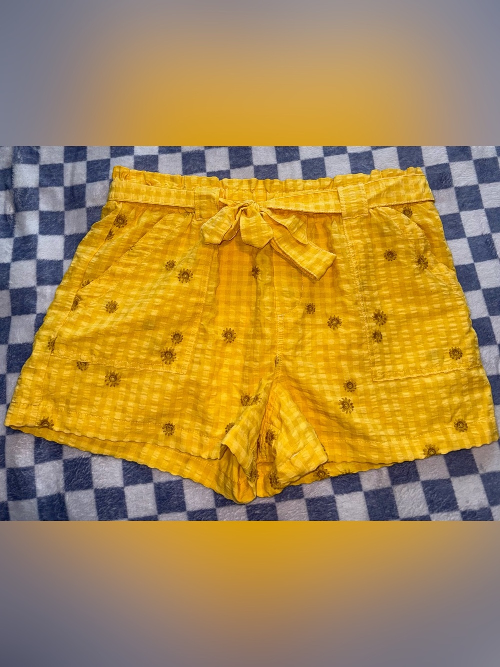 Time and Tru Yellow Floral Tie Shorts